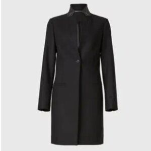 AllSaints Vita Vine Coat - slim wool coat with leather collar trimming -  EUC!